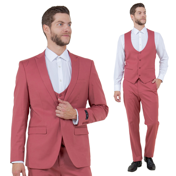 Ultra Slim 3pc Men's Vested Suit Set by Tazzio, Coral